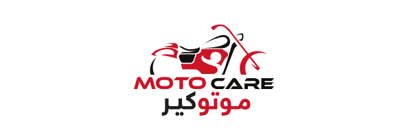 MotoCare logo featuring a red and black motorbike design with English and Arabic text for motorcycle care services in the UAE.